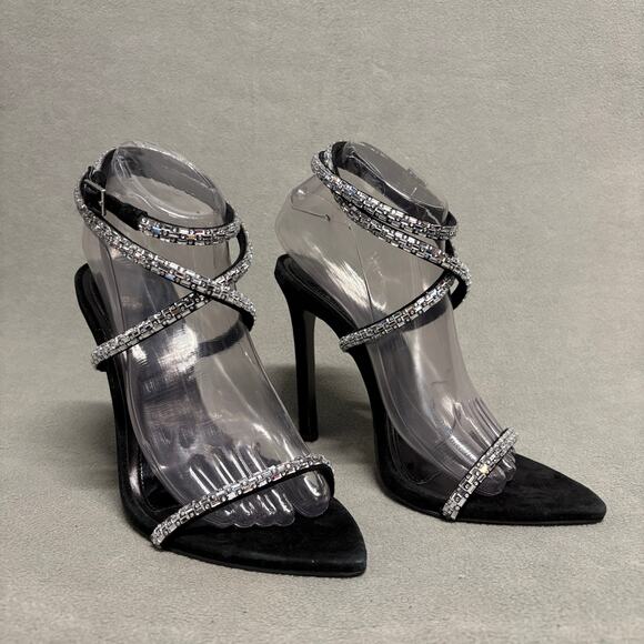 JLO Jennifer Lopez  xREVOLVE Star Sandal Heels in Black Size 8.5 - Picture 1 of 12